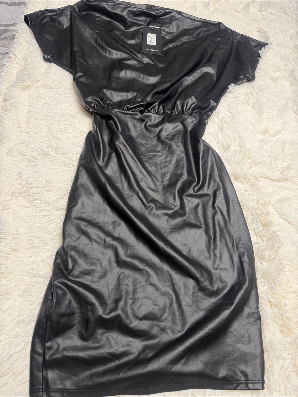 Fashion Nova Black Faux-Leather Midi Dress